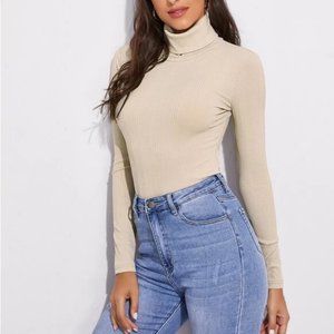 Beige Nude Ribbed Turtleneck